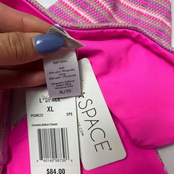 L*SPACE Camacho Bikini Bottoms Electric Pique Pink Stripe Stretch Size XL NEW - Picture 6 of 7